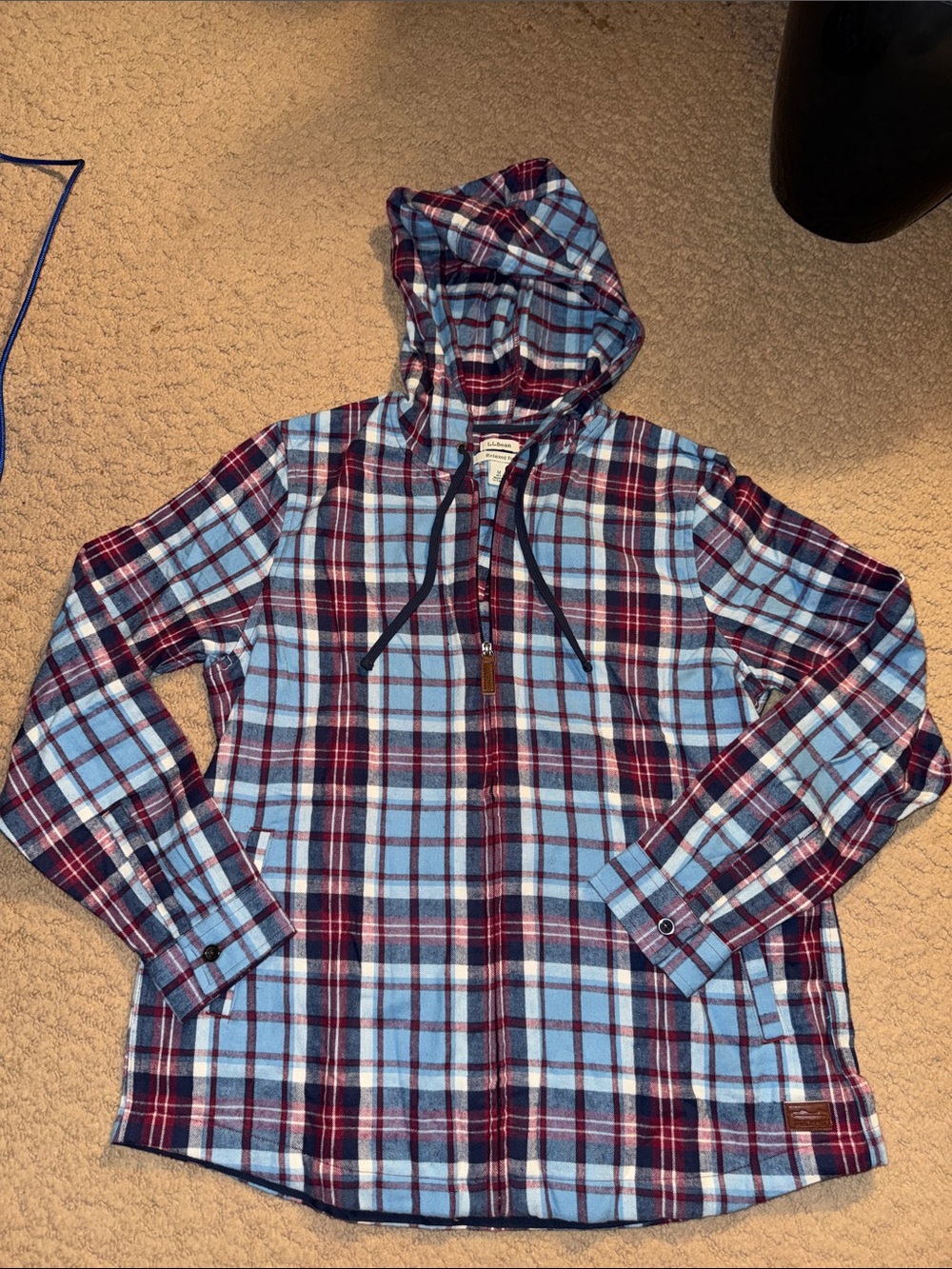 L.L.Bean Blue and Burgundy Plaid Zip Up Jacket w/ Hood
